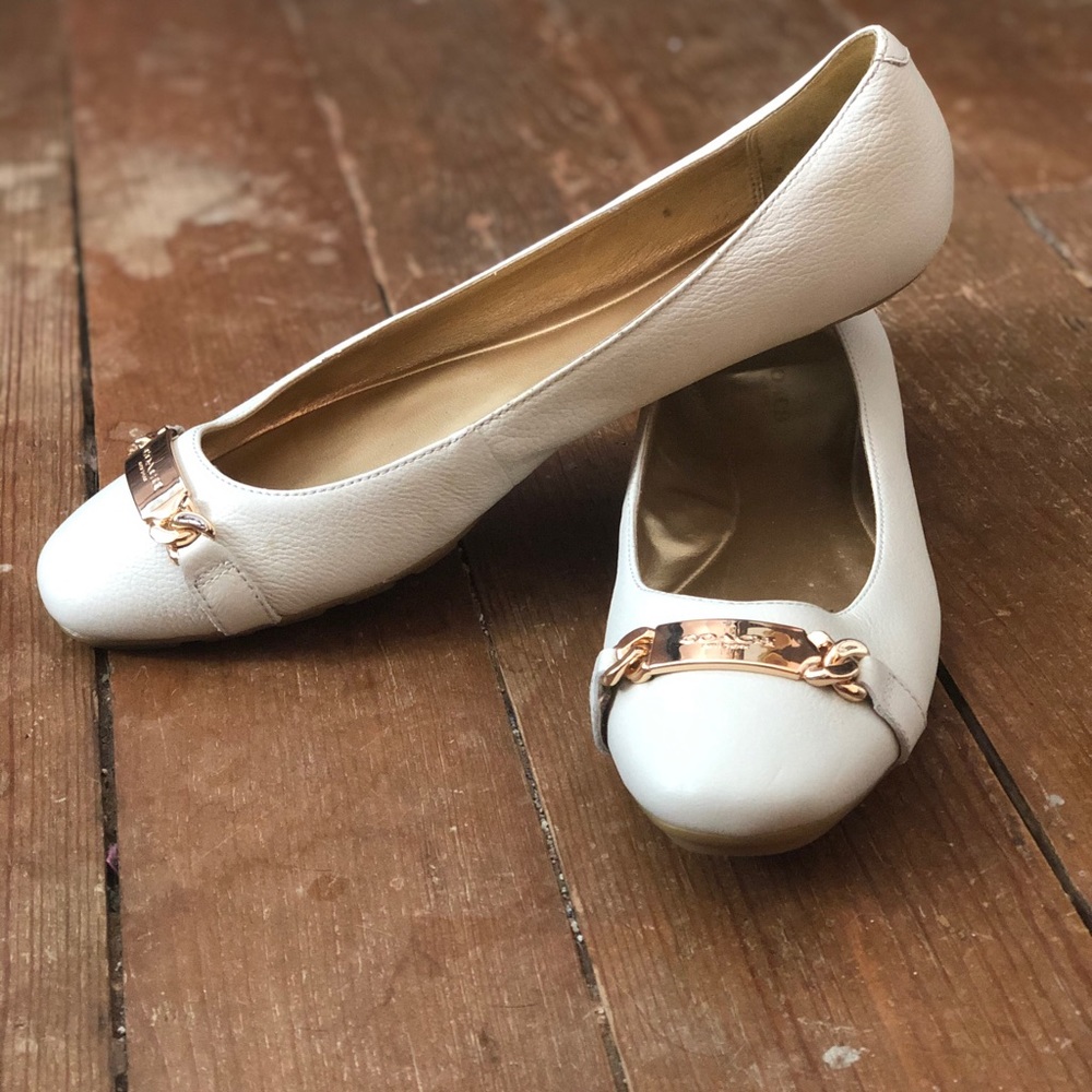 White Leather Coach Flats Size 10